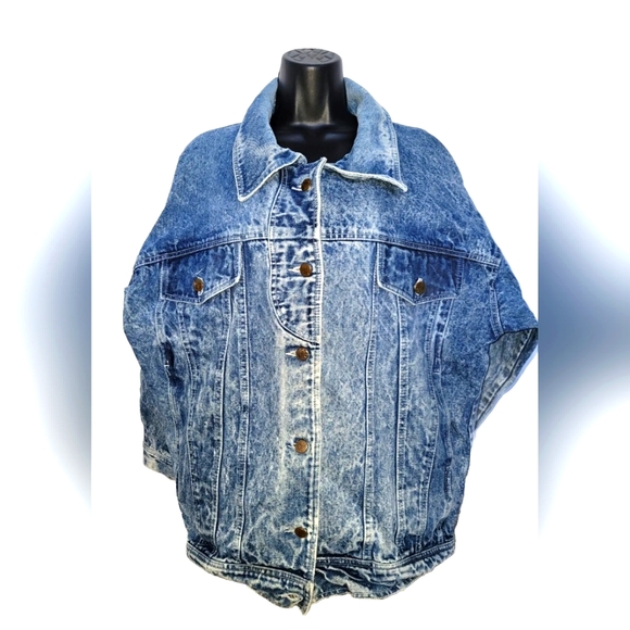 HURRICANE Jacket Women's Large Blue Vintage 80s Acid Wash Denim Coat Punk Grunge - Picture 1 of 6